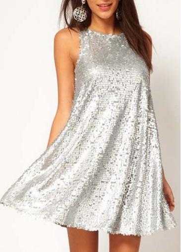 Rosewe Sparkly Silver Sequins Decoration Tank Dress For Women