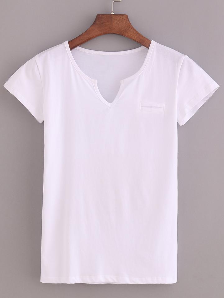 Shein V-cut Neck Welt Pocket T-shirt