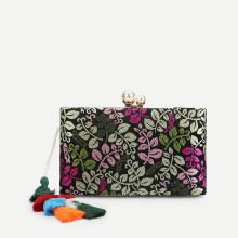 Shein Leaf Print Clutch Bag With Tassel