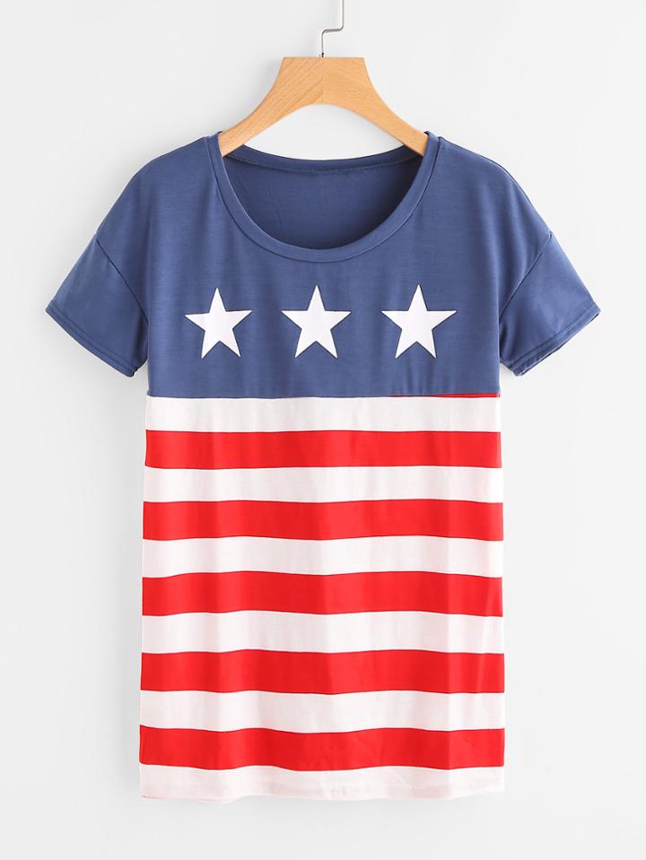 Shein Star And Stripe Print Tee