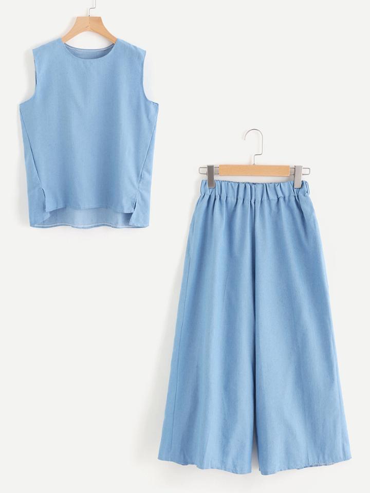 Shein Side Slit High Low Tank Top With Palazzo Pants