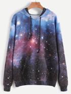 Shein Galaxy Print Drawstring Hooded Pocket Sweatshirt