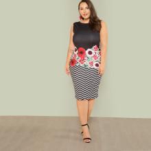 Shein Plus Mixed Print Sleeveless Pencil Dress