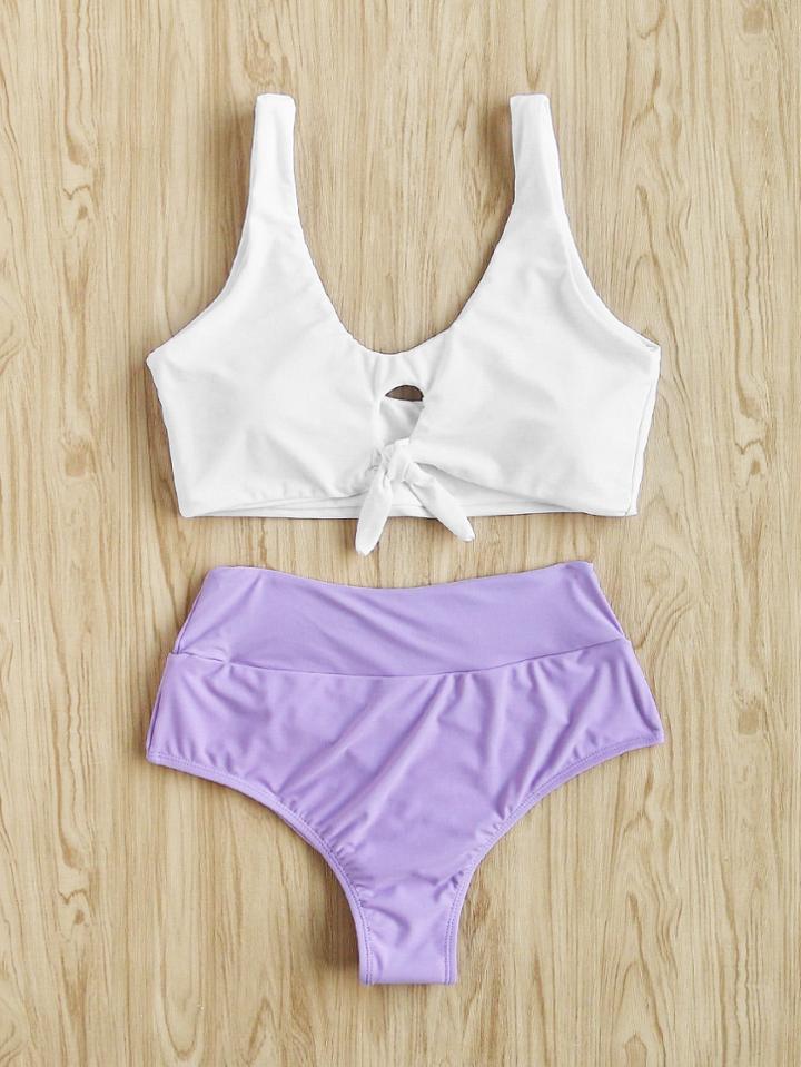 Shein Two Tone Knot Front Tankini Set