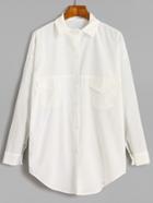 Shein White Drop Shoulder Pockets Curved Hem Shirt