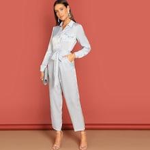 Shein Button Front Waist Belted Collar Jumpsuit
