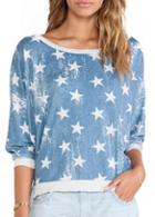 Rosewe Long Sleeve Star Print Blue T Shirt
