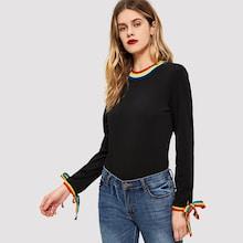 Shein Striped Neck And Cuff T-shirt