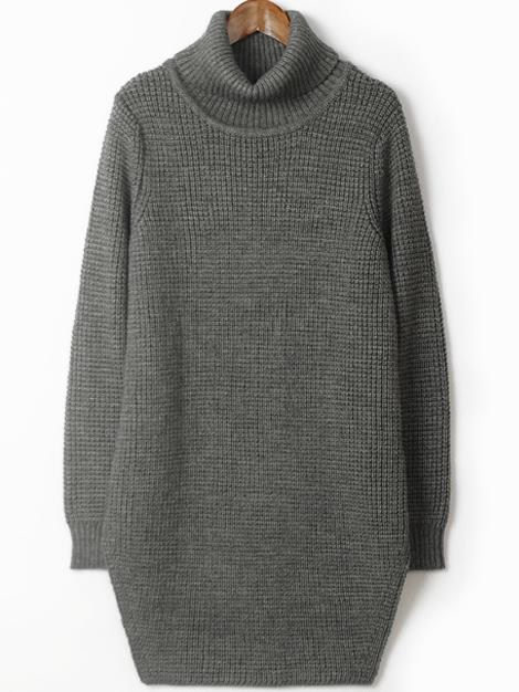 Shein Grey Turtle Neck Long Sleeve Split Sweater