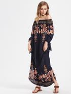 Shein Flower Print Tie Sleeve Curved Hem Bardot Dress