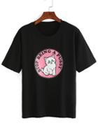 Shein Lovely Kitty Print Black T-shirt