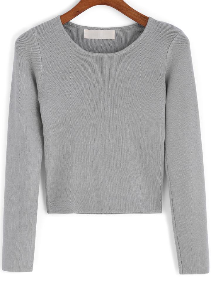 Shein Grey Round Neck Knit Crop Sweater