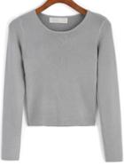 Shein Grey Round Neck Knit Crop Sweater