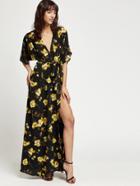 Shein Flower Print Dolman Sleeve Surplice Wrap Dress