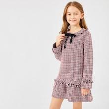 Shein Girls Zip Back Ruffle Hem Tweed Dress