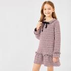 Shein Girls Zip Back Ruffle Hem Tweed Dress
