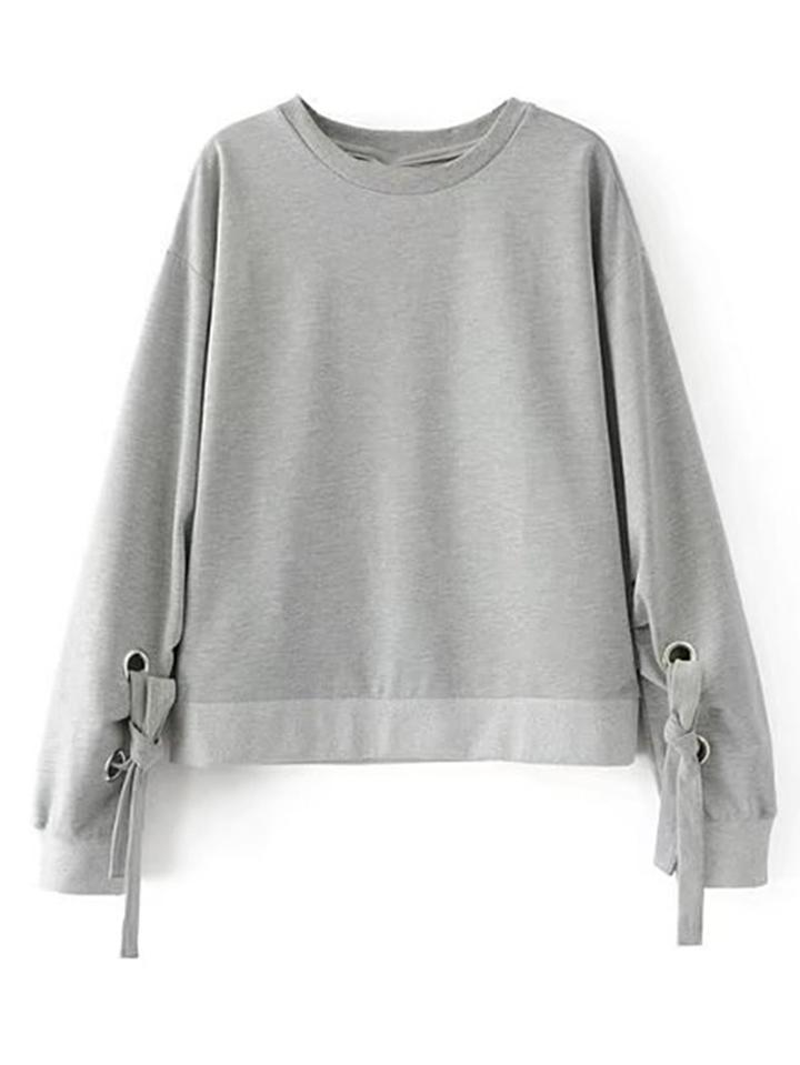 Shein Eyelet Bow Tie Cuff Sweatshirt