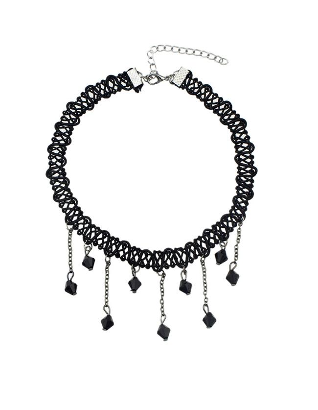 Shein Black Hanging Beads Choker Necklace