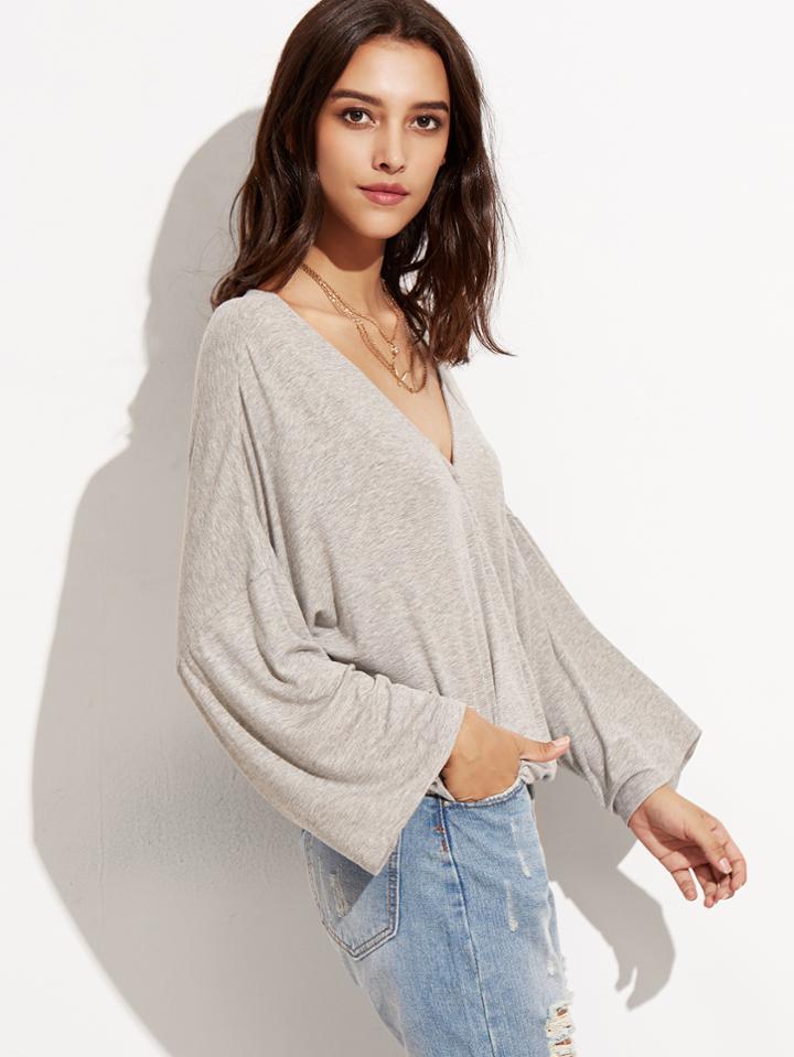 Shein Drop Shoulder Surplice Drape T-shirt