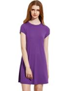 Shein Purple Short Sleeve Shirt Cut Swing Dress