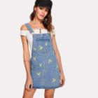 Shein Botanical Embroidered Overall Denim Dress