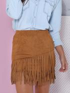 Shein Khaki Tassel Bodycon Asymmetrical Skirt