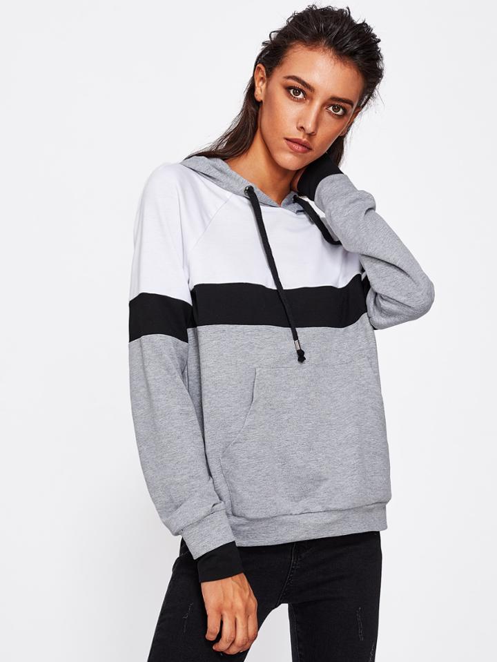 Shein Raglan Sleeve Cut And Sew Kangaroo Pocket Hoodie