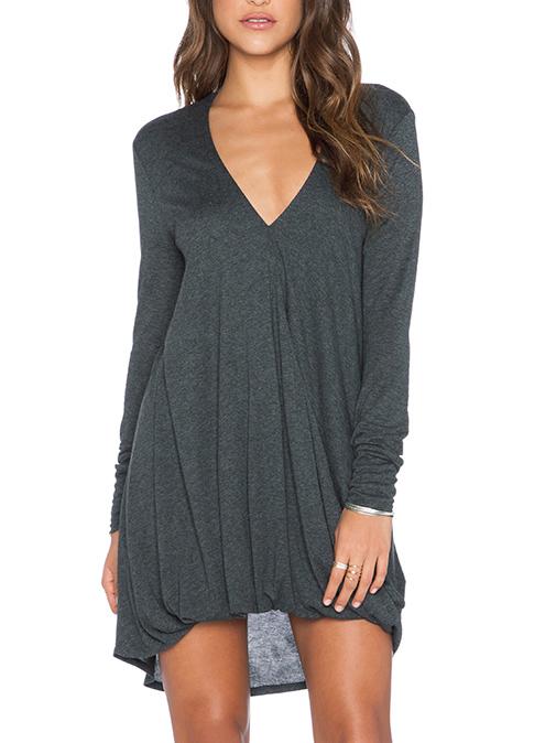 Shein Grey V Neck Loose High Low Dress