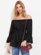 Shein Bardot Trumpet Sleeve Self Tie Top