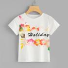 Shein Girls Flower And Letter Print Tee