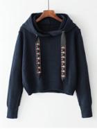 Shein Studded Drawstring Hooded Sweater