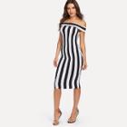 Shein Off Shoulder Striped Bodycon Dress