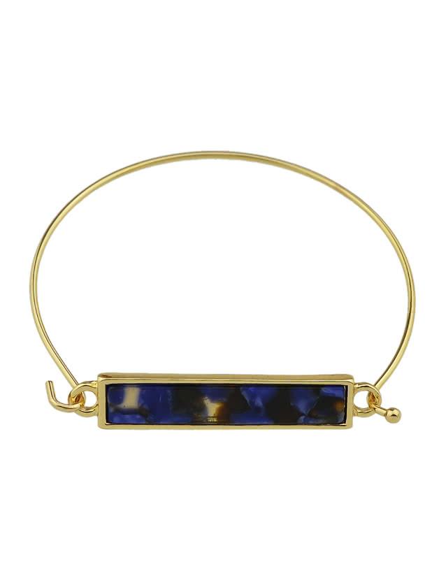 Shein Boho Acrylic Stone Blue Color Thin Metal Bangle
