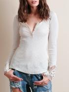 Shein White Long Sleeve Floral Crochet Buttons Top