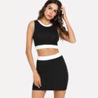 Shein Contrast Tape Crop Tank Top And Bodycon Skirt Set
