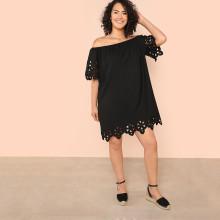 Shein Plus Laser Cut Insert Off Shoulder Dress