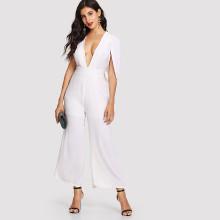 Shein Deep V Neck Cape Wide Leg Jumpsuit