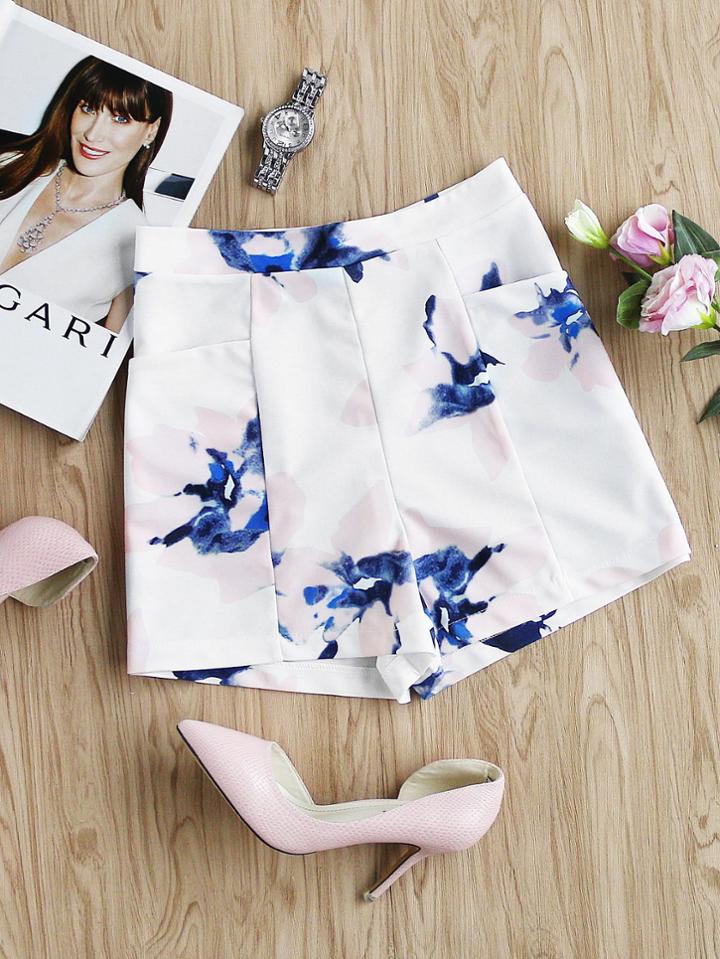 Shein Random Florals Zipper Back Shorts