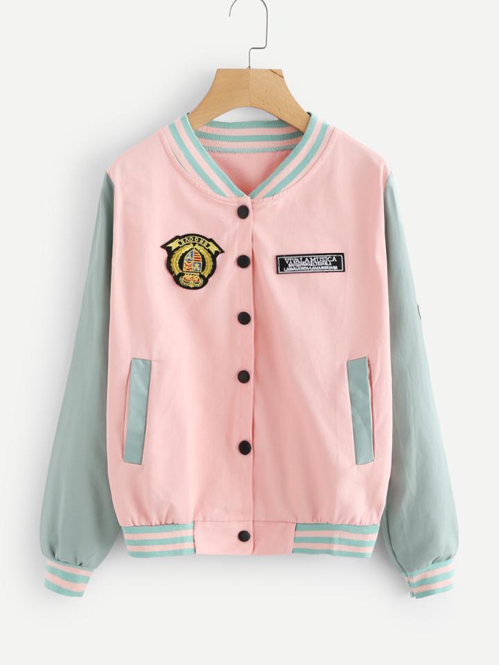 Shein Patched Striped Trim Jacket