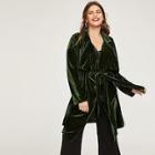Shein Plus Velvet Self Tie Open-front Coat