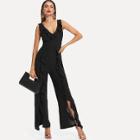 Shein Ruffle Trim Split Hem Wide Leg Jumpsuit