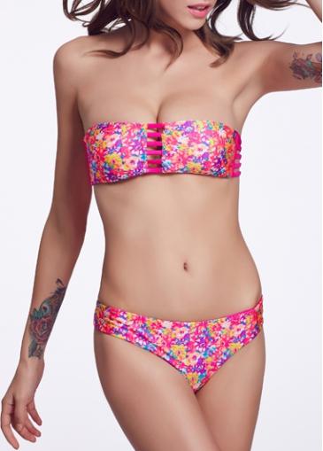 Rosewe Two Piece Strapless Floral Print Bikini