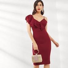 Shein Layered Flounce Trim Split Back Pencil Dress