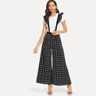 Shein Super Wide Leg Grid Pants With Ruffle Strap