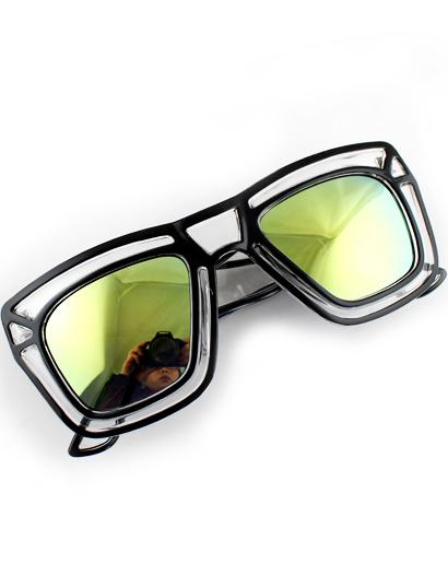 Shein Gold Lenses Black Hollow Rim Sunglasses