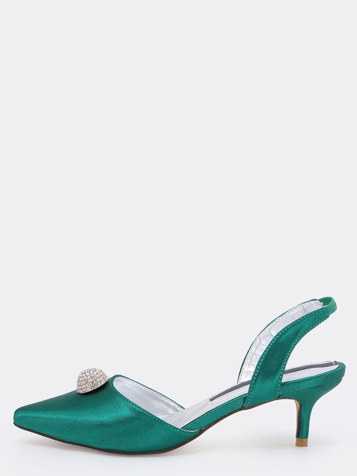 Shein Crystal Ball Embellished Green D'orsay Slingback Pumps