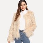 Shein Open Front Solid Faux Fur Outerwear