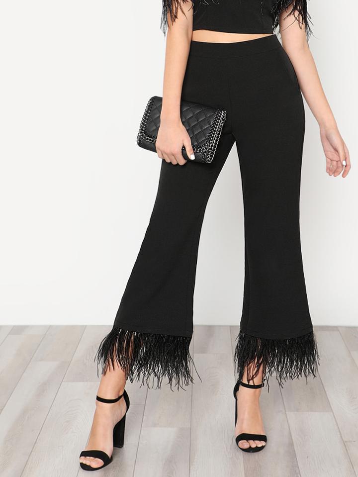 Shein Faux Feather Trim Flare Pants