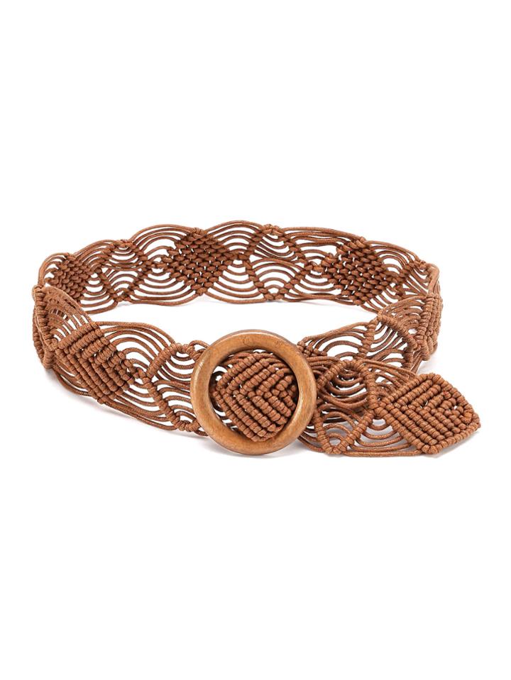 Shein Wood O Buckle Woven Belt