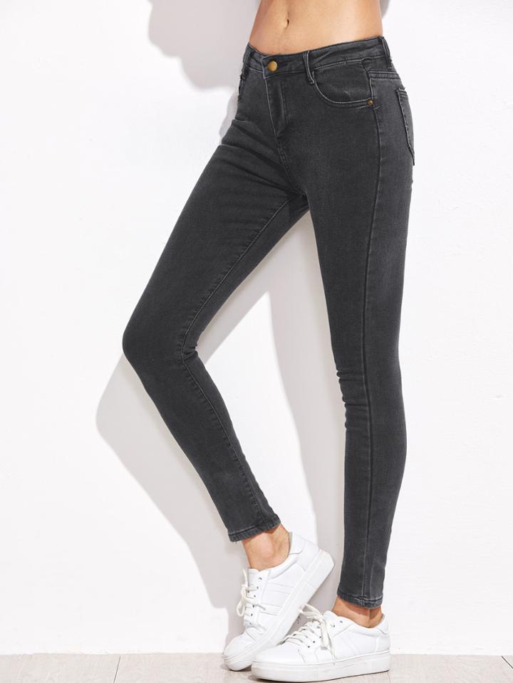 Shein Dark Grey Skinny Ankle Jeans
